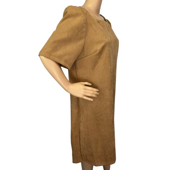 NWT Nine West Faux Suede Midi Dress Tan Puff Short Sleeve Size 16 - Picture 3 of 12